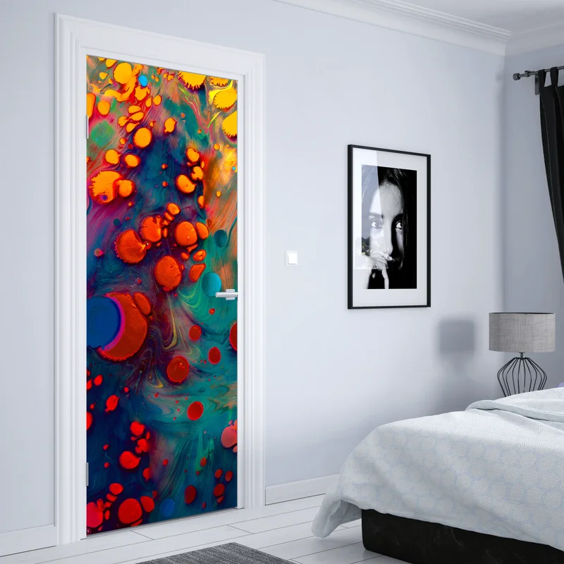 Türaufkleber lebendige türkis-orange marmorierte kunst