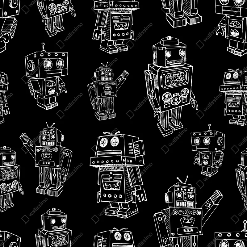 Poster handgezeichnetes roboter muster • Poster bei Wallnifity® Poster handgezeichnetes roboter muster • Poster bei Wallnifity®