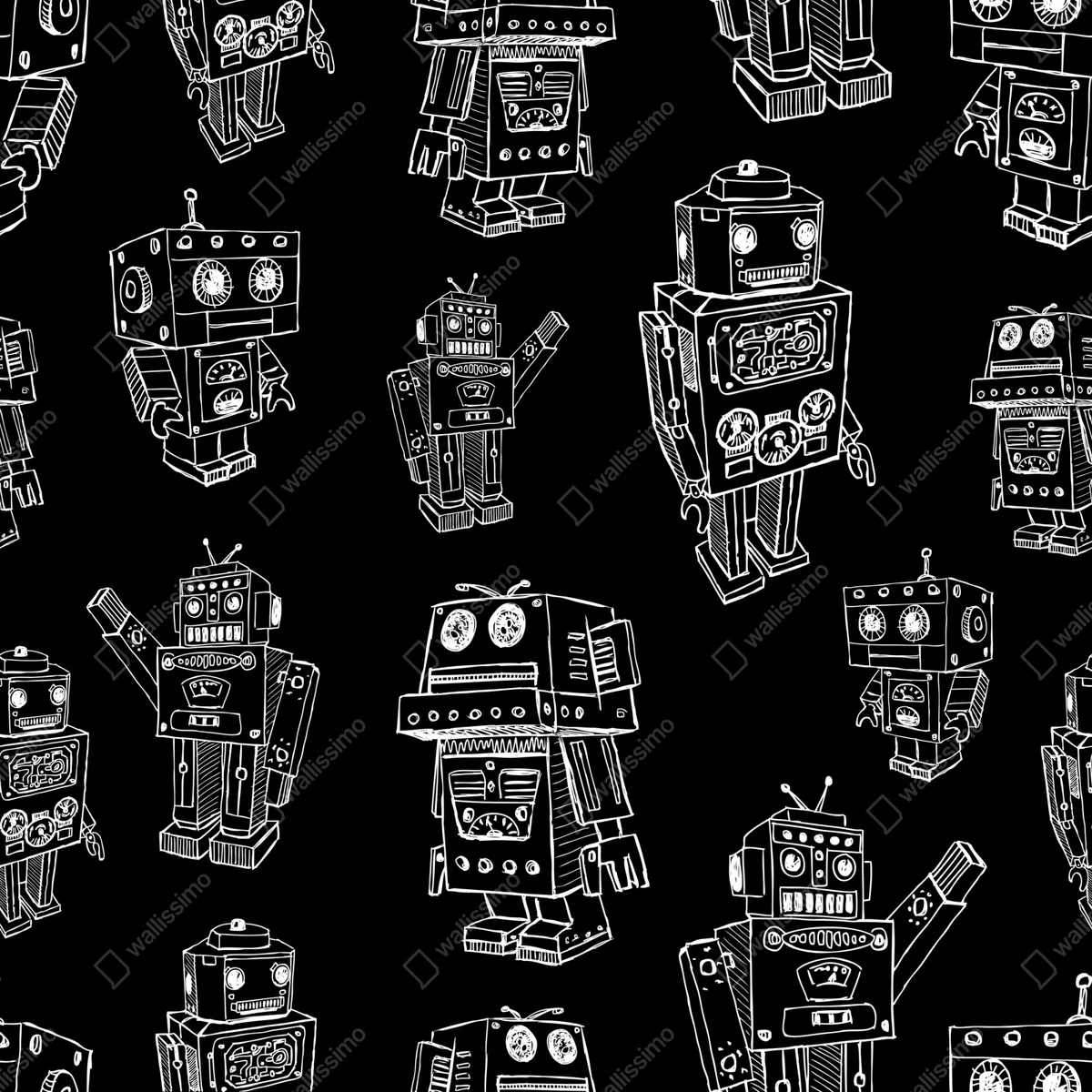 Poster handgezeichnetes roboter muster • Poster bei Wallnifity® Poster handgezeichnetes roboter muster • Poster bei Wallnifity®