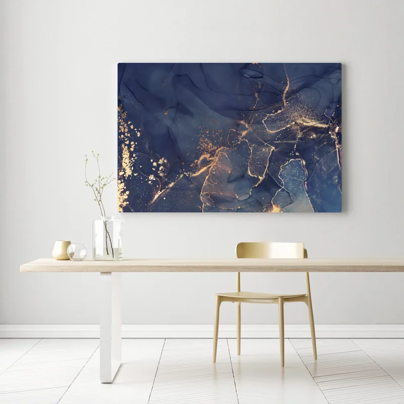 Leinwandbild dunkelblaue marmor-abstraktion mit goldenen adern Leinwandbild dunkelblaue marmor-abstraktion mit goldenen adern