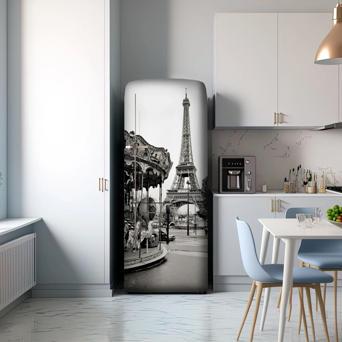 Kühlschrankaufkleber Eiffelturm und karussell in Paris Kühlschrankaufkleber Eiffelturm und karussell in Paris