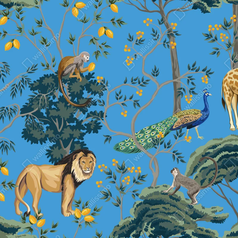 Fototapete exotisches tiermuster auf blauem hintergrund Fototapete exotisches tiermuster auf blauem hintergrund