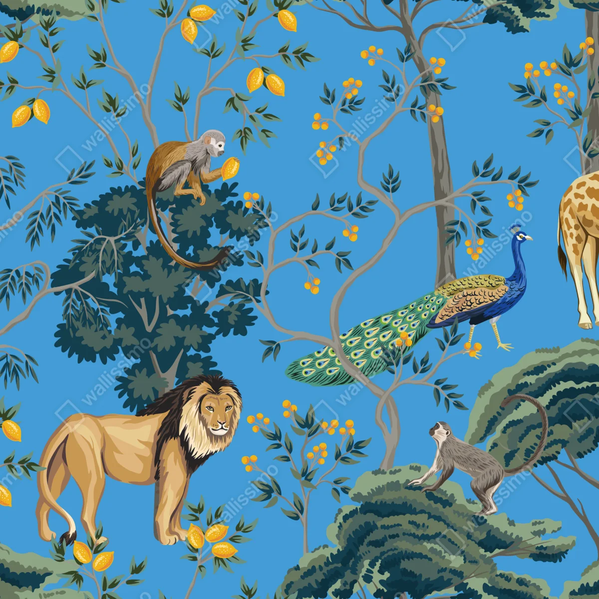 Fototapete exotisches tiermuster auf blauem hintergrund Fototapete exotisches tiermuster auf blauem hintergrund