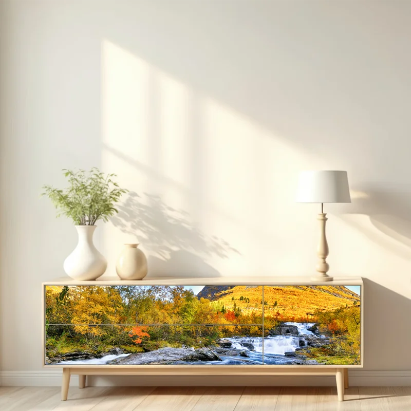 Repositionierbarer Aufkleber goldener herbstwasserfall