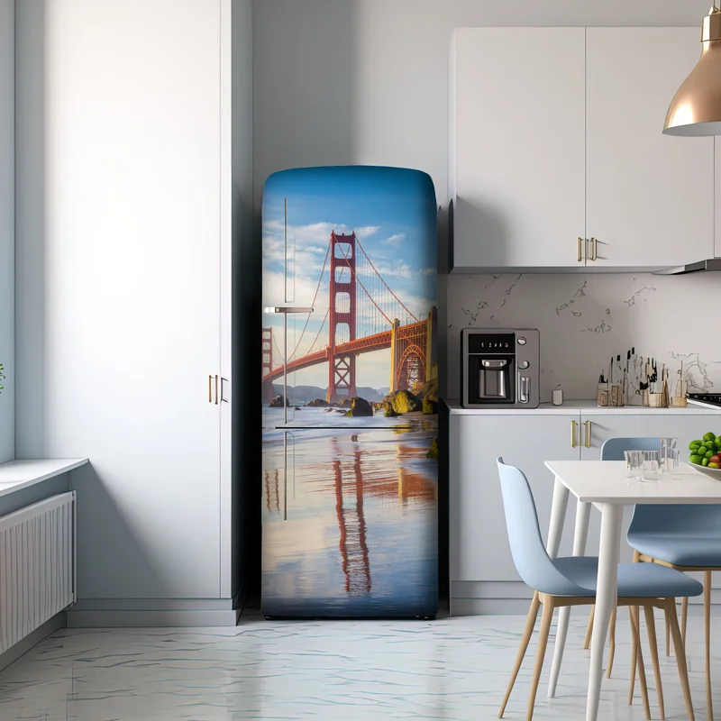 Kühlschrankaufkleber Golden Gate Bridge reflektiert am strand