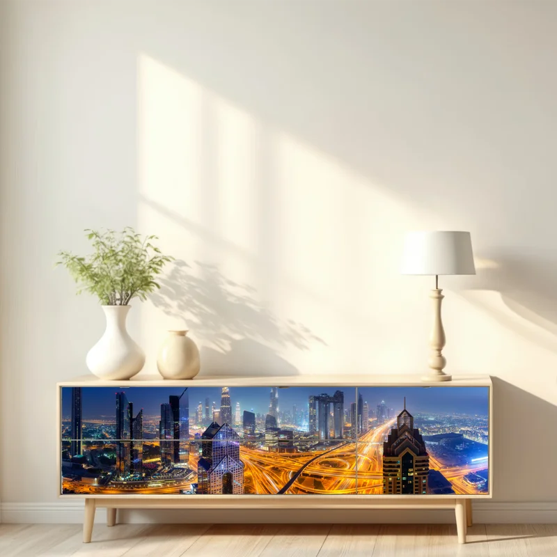 Repositionierbarer Aufkleber panorama der nächtlichen skyline von Dubai