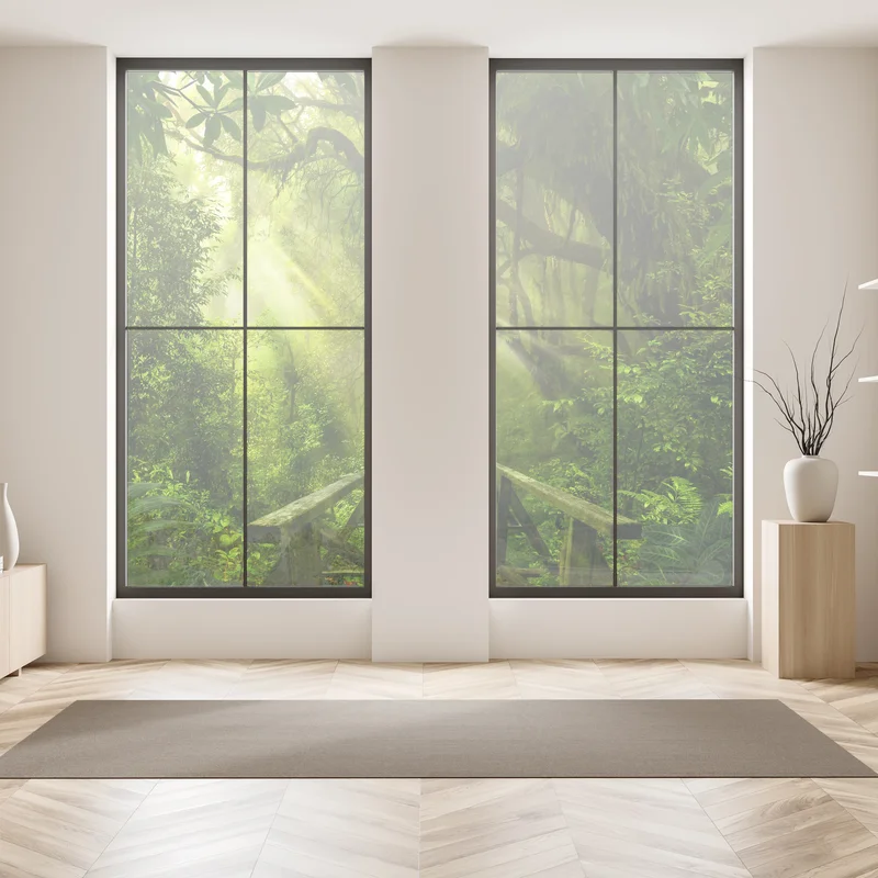 Fensteraufkleber sonnenbeschienener waldweg