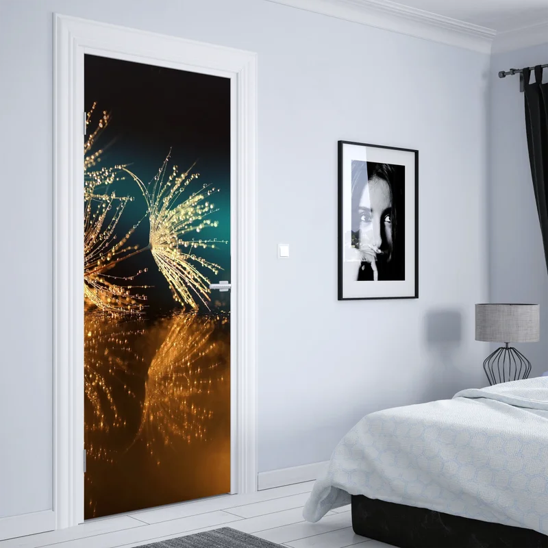 Türaufkleber goldene reflexion von löwenzahnsamen