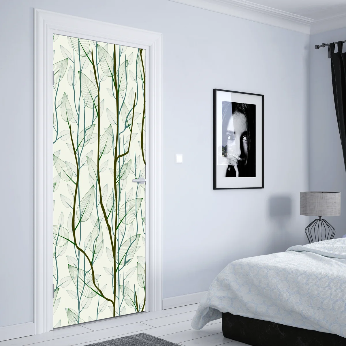 Türaufkleber zartes muster mit blättern und zweigen Türaufkleber zartes muster mit blättern und zweigen