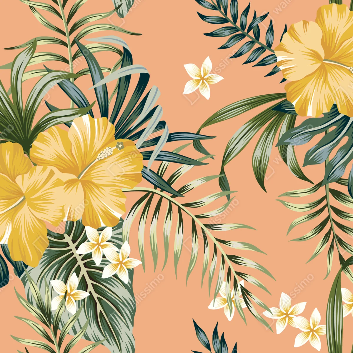 Schrankaufkleber tropisches hibiskusmuster auf pfirsichfarbenem hintergrund Schrankaufkleber tropisches hibiskusmuster auf pfirsichfarbenem hintergrund