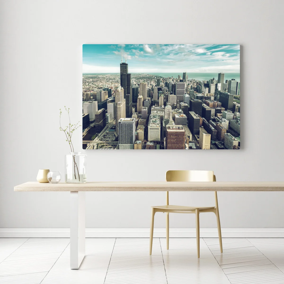 Leinwandbild Chicago luftaufnahme skyline in türkis vintage-tönen Leinwandbild Chicago luftaufnahme skyline in türkis vintage-tönen