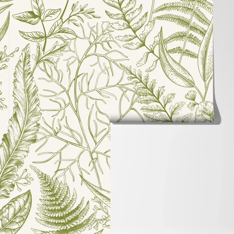 Fototapeta ręcznie rysowane zielone liście Fototapeta ręcznie rysowane zielone liście