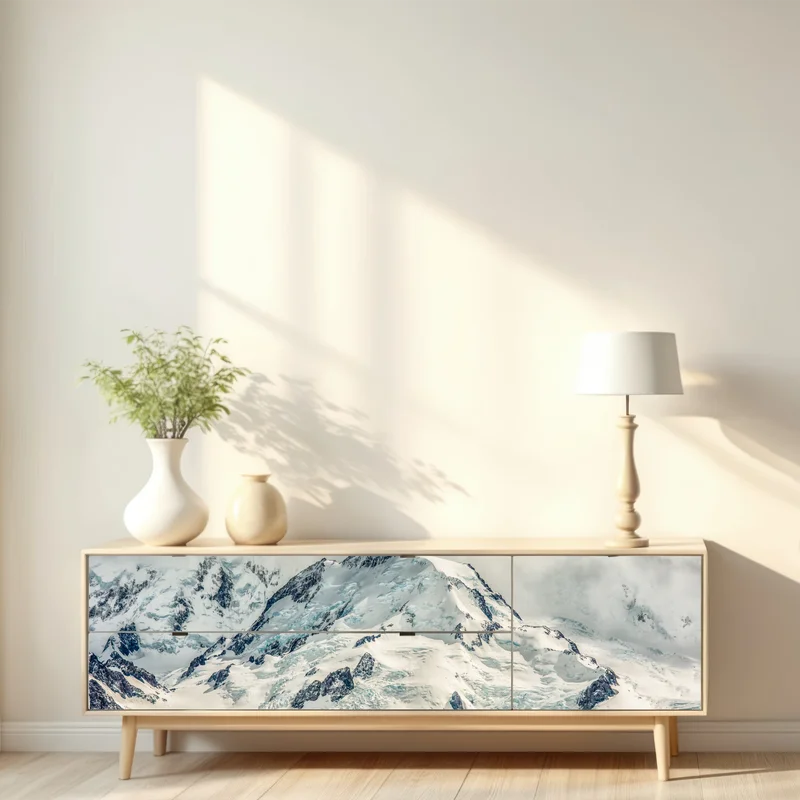 Repositionierbarer Aufkleber schneebedeckter berggipfel mit gletscher