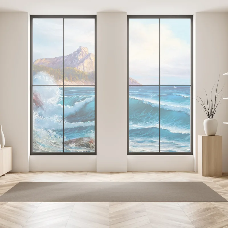 Fensteraufkleber türkisblaue welle - meereslandschaft in öl