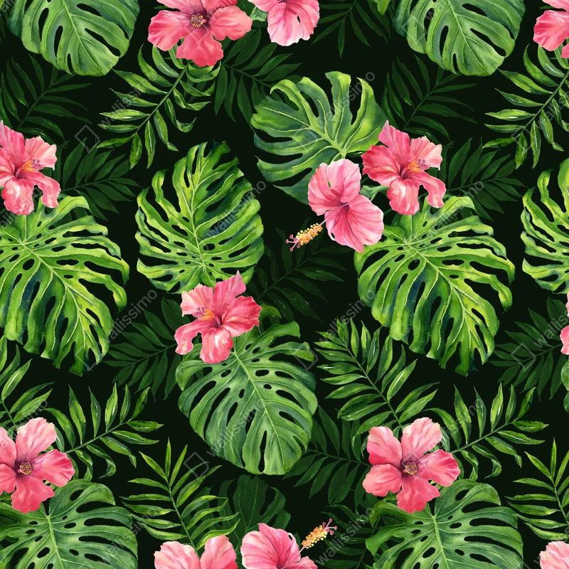 Kühlschrankaufkleber tropisches monstera- und hibiskus-motiv Kühlschrankaufkleber tropisches monstera- und hibiskus-motiv