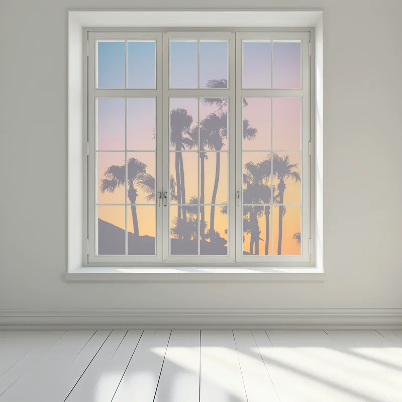 Fensteraufkleber retro tropische palmen bei sonnenuntergang