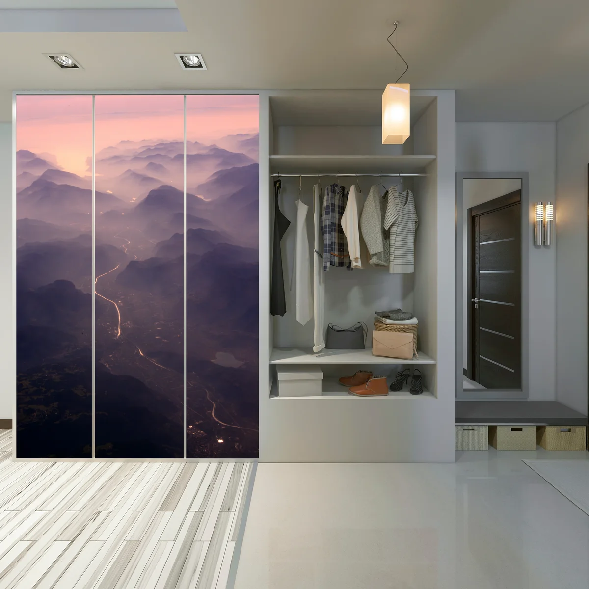 Schrankaufkleber nebliges pastell bergtal Schrankaufkleber nebliges pastell bergtal