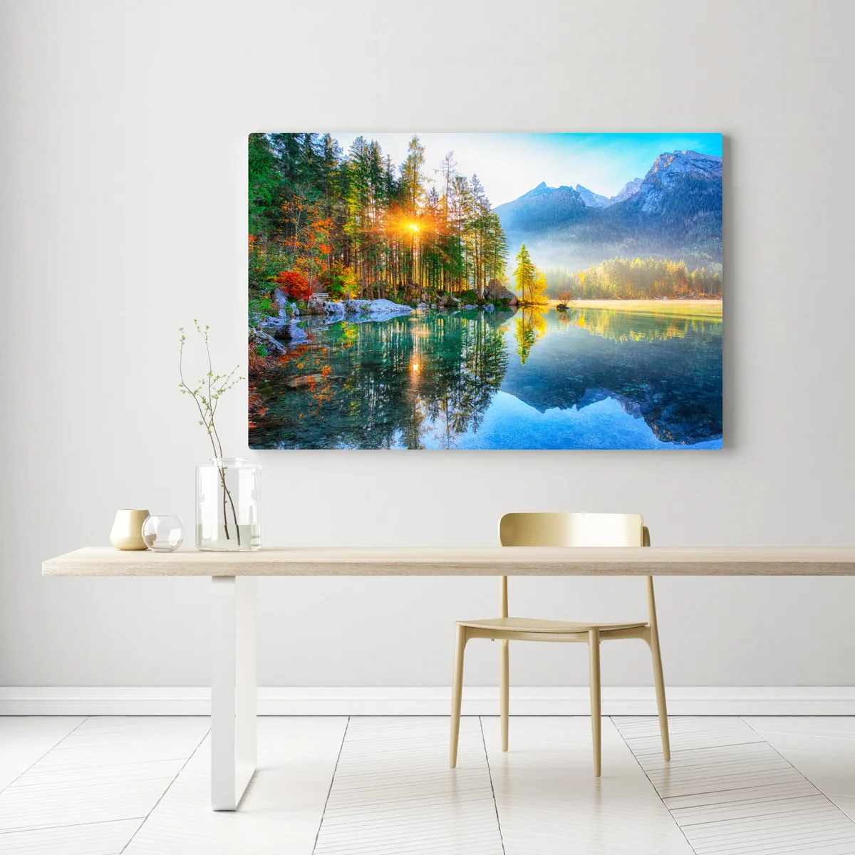 Leinwandbild Hintersee herbstlicher sonnenaufgang über dem türkisfarbenen see Leinwandbild Hintersee herbstlicher sonnenaufgang über dem türkisfarbenen see