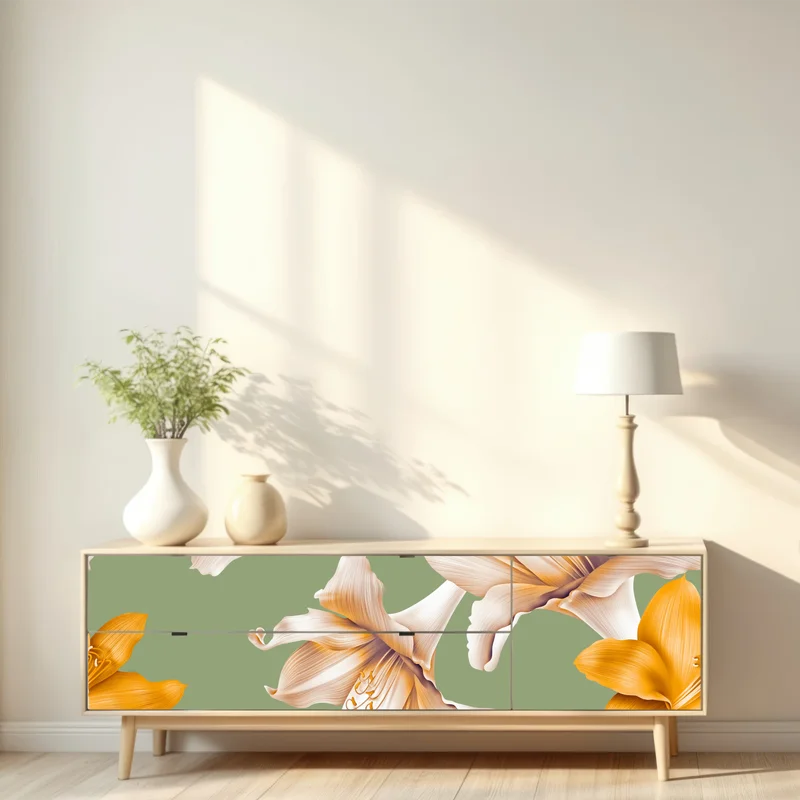 Repositionierbarer Aufkleber goldene lilien botanisches muster