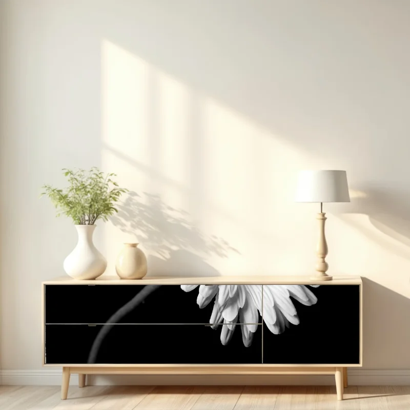 Repositionierbarer Aufkleber weiße gerbera vor schwarzem hintergrund Repositionierbarer Aufkleber weiße gerbera vor schwarzem hintergrund