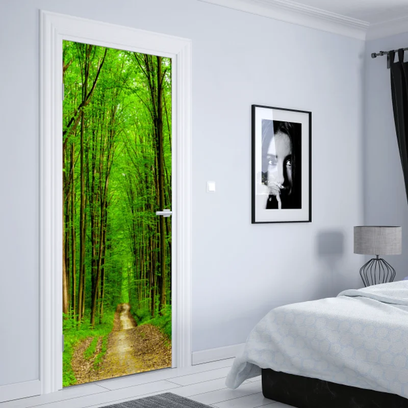 Türaufkleber grüner waldweg im frühling Türaufkleber grüner waldweg im frühling