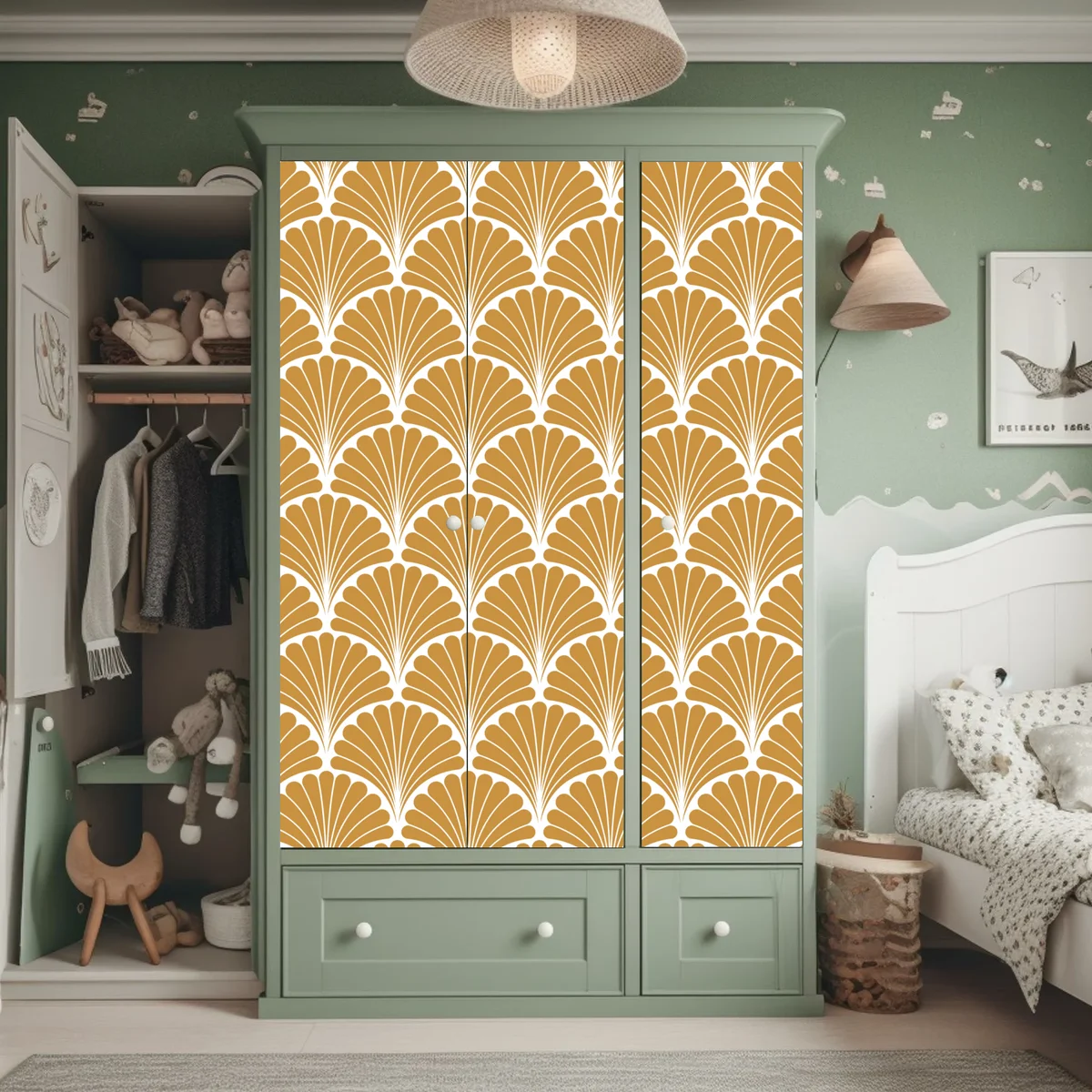 Schrankaufkleber goldenes fächermuster im art-deco-stil Schrankaufkleber goldenes fächermuster im art-deco-stil