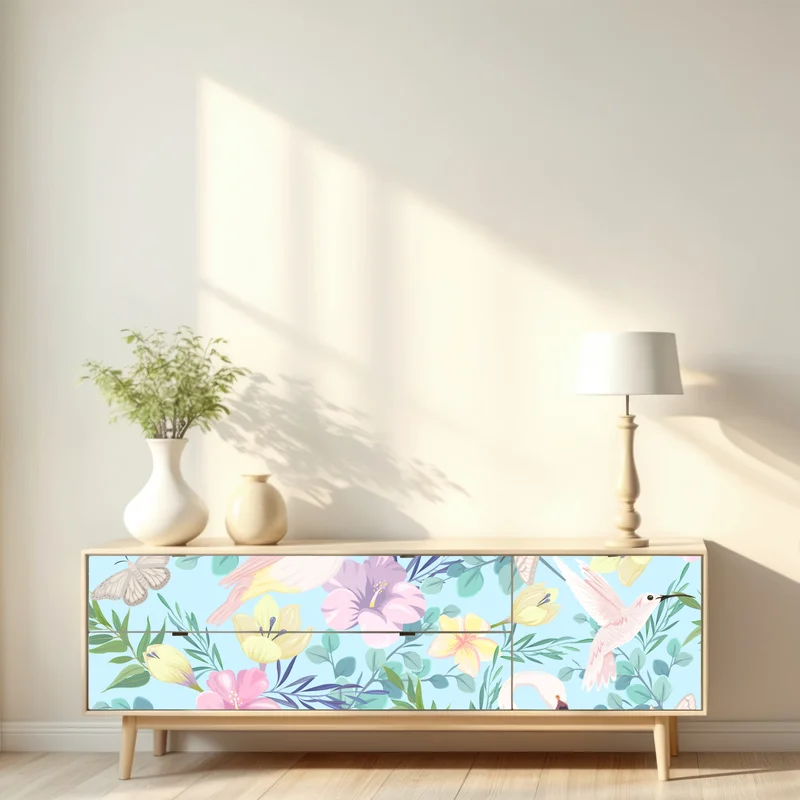 Repositionierbarer Aufkleber pastell tropisches vögel- und blumenmuster