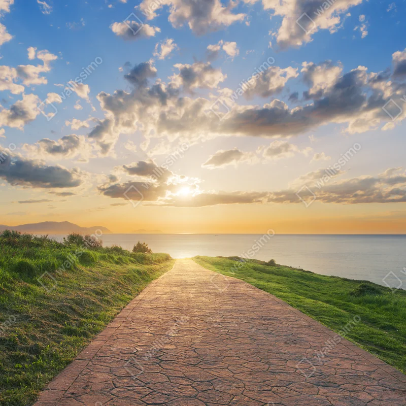 Fototapete weg zum meer bei sonnenaufgang Fototapete weg zum meer bei sonnenaufgang