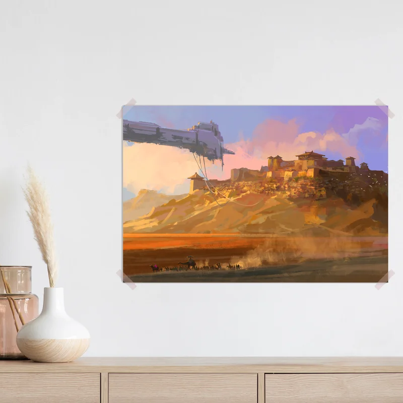 Poster verfallenes raumschiff über der Gobi • Poster bei Wallnifity® Poster verfallenes raumschiff über der Gobi • Poster bei Wallnifity®