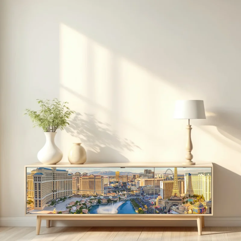 Repositionierbarer Aufkleber abendliches panorama von Las Vegas am strip