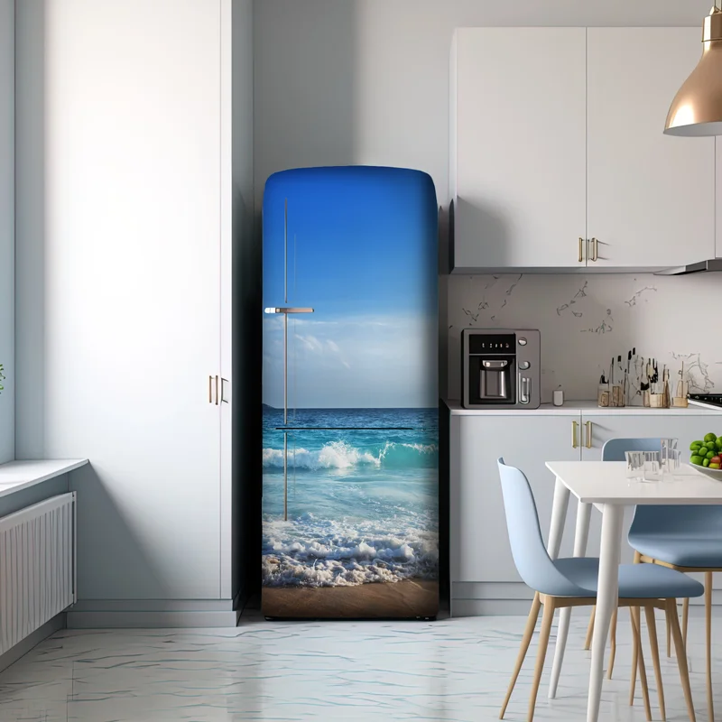 Kühlschrankaufkleber tropischer strand auf den Seychellen bei sonnenuntergang