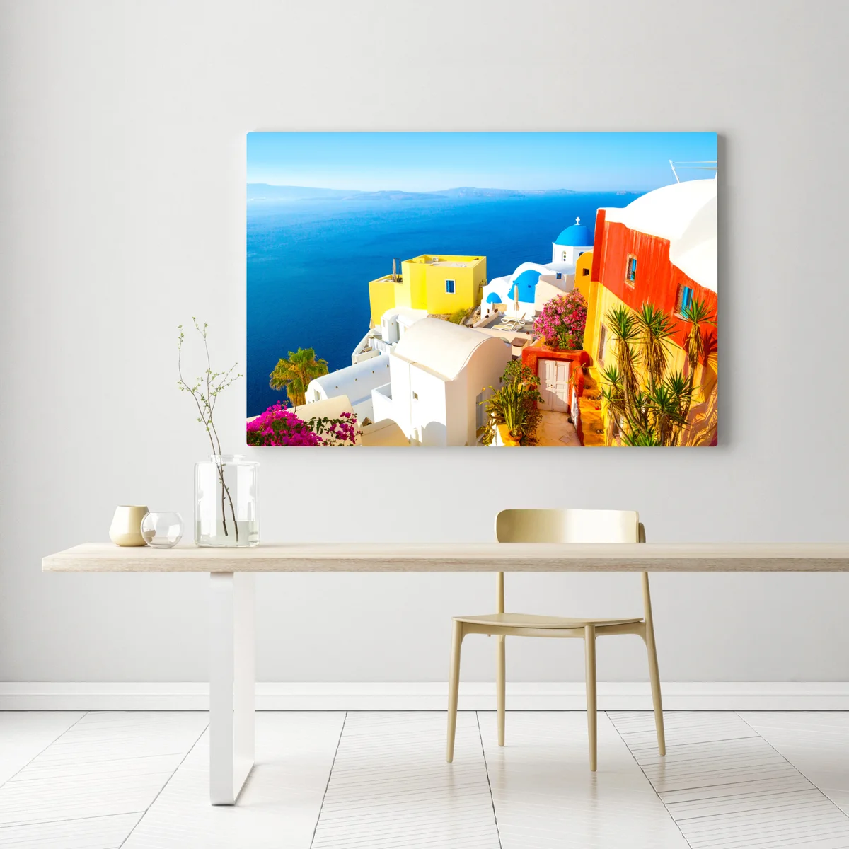 Leinwandbild sonniges Santorini küstendorf Leinwandbild sonniges Santorini küstendorf