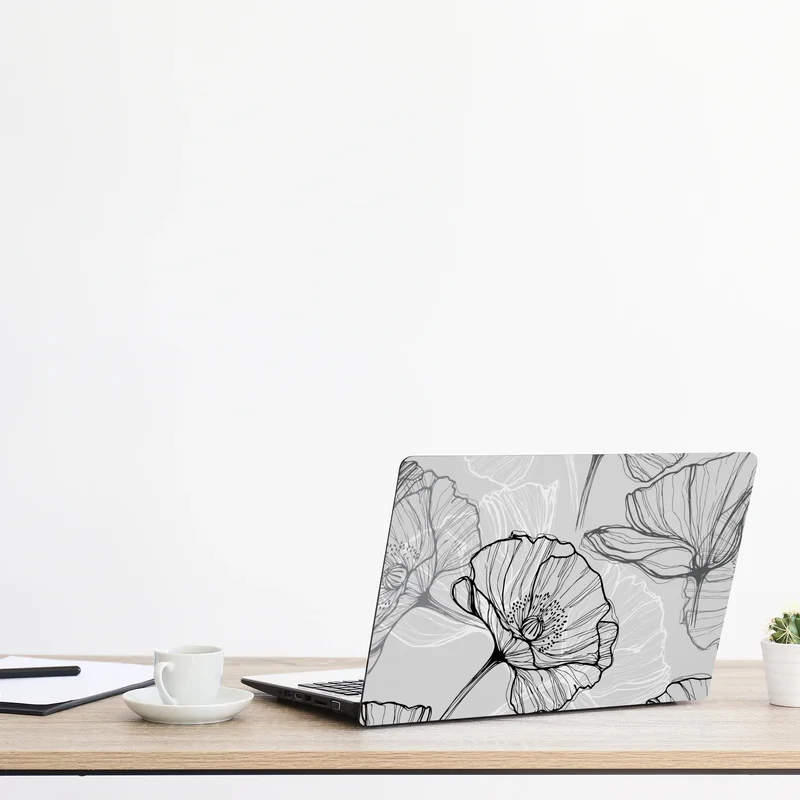 Naklejka na laptopa delikatny szary mak w rysunku liniowym