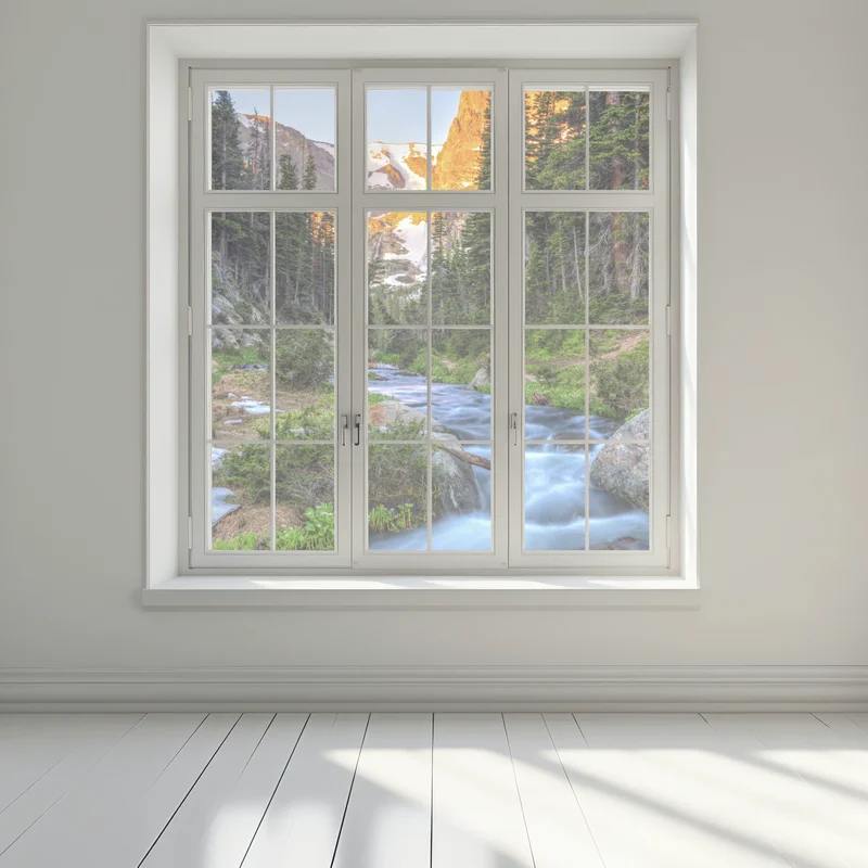 Fensteraufkleber goldener gipfel über alpenbach