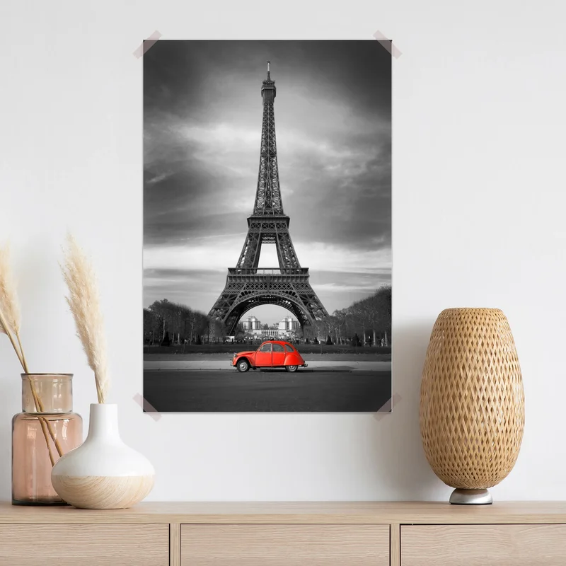 Poster Eiffelturm mit rotem vintage-auto Poster Eiffelturm mit rotem vintage-auto
