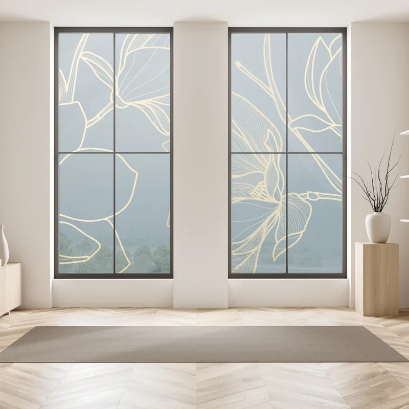 Fensteraufkleber goldene magnolie auf türkisfarbenem hintergrund Fensteraufkleber goldene magnolie auf türkisfarbenem hintergrund