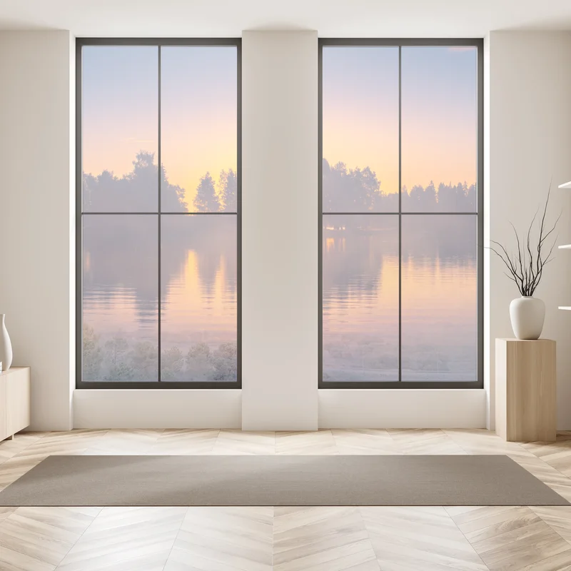 Fensteraufkleber nebliger sonnuntergang am see Fensteraufkleber nebliger sonnuntergang am see