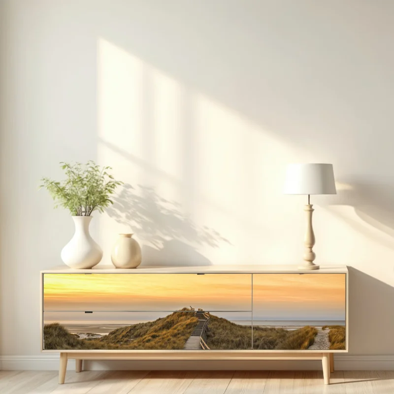 Repositionierbarer Aufkleber sonnenuntergang am strand von Amrum