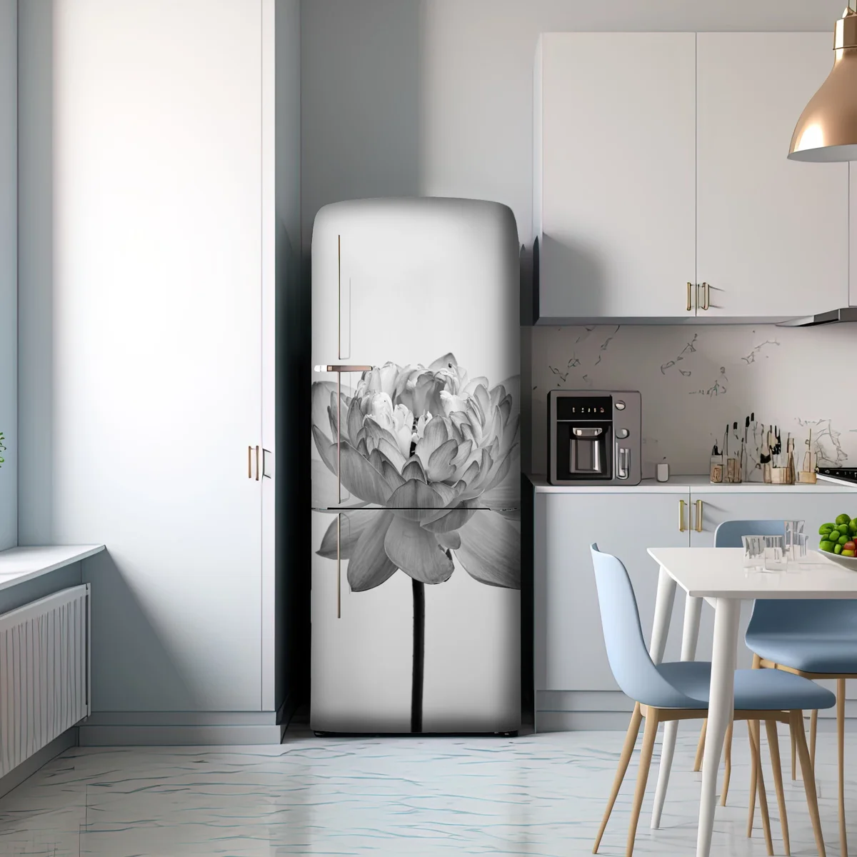 Kühlschrankaufkleber ruhevoller lotus in graustufen Kühlschrankaufkleber ruhevoller lotus in graustufen