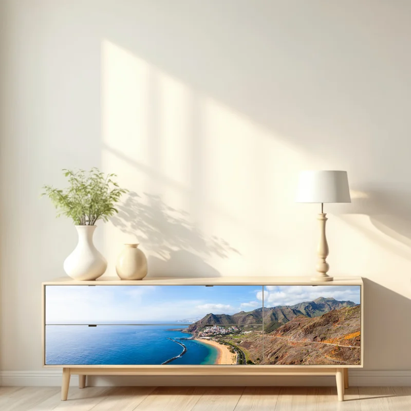 Repositionierbarer Aufkleber strand Las Teresitas, panorama Teneriffa