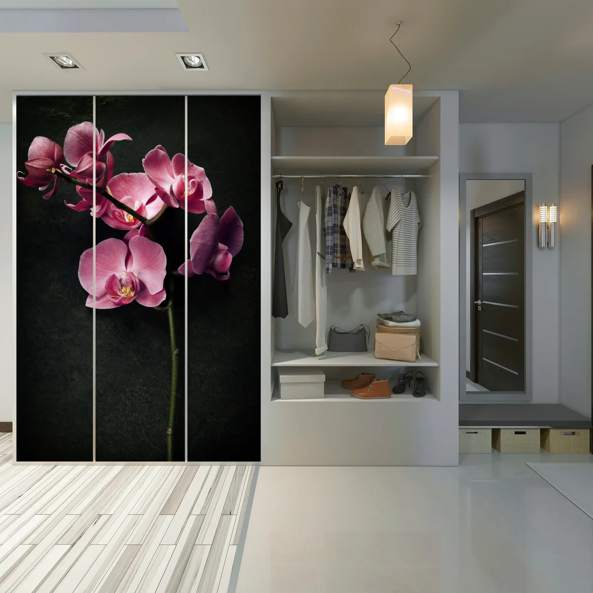 Schrankaufkleber rosa orchidee vor dunklem vintage-hintergrund Schrankaufkleber rosa orchidee vor dunklem vintage-hintergrund