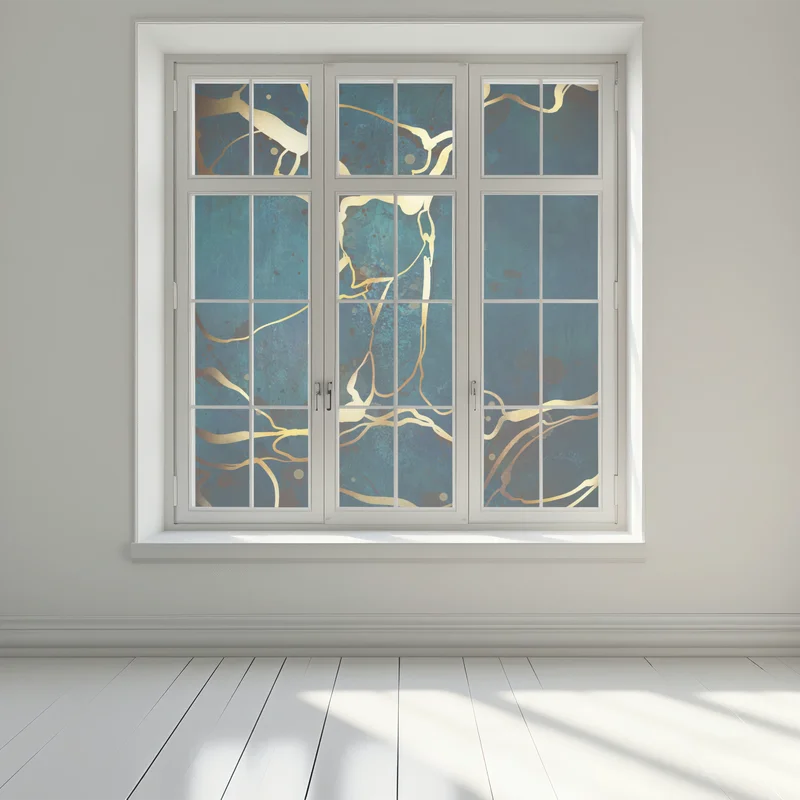 Fensteraufkleber türkis und gold abstrakt mit goldenen adern Fensteraufkleber türkis und gold abstrakt mit goldenen adern