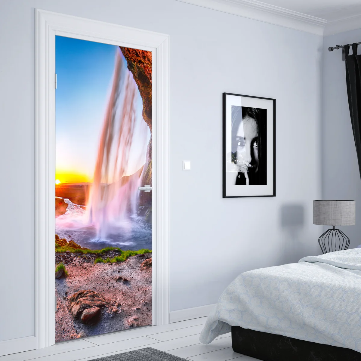 Türaufkleber Seljalandsfoss wasserfall bei sonnenuntergang Türaufkleber Seljalandsfoss wasserfall bei sonnenuntergang