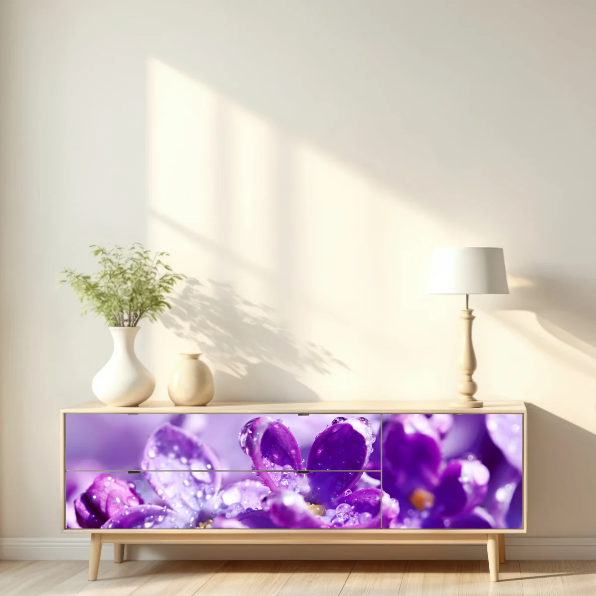 Repositionierbarer Aufkleber lila fliederblüte mit tau Repositionierbarer Aufkleber lila fliederblüte mit tau