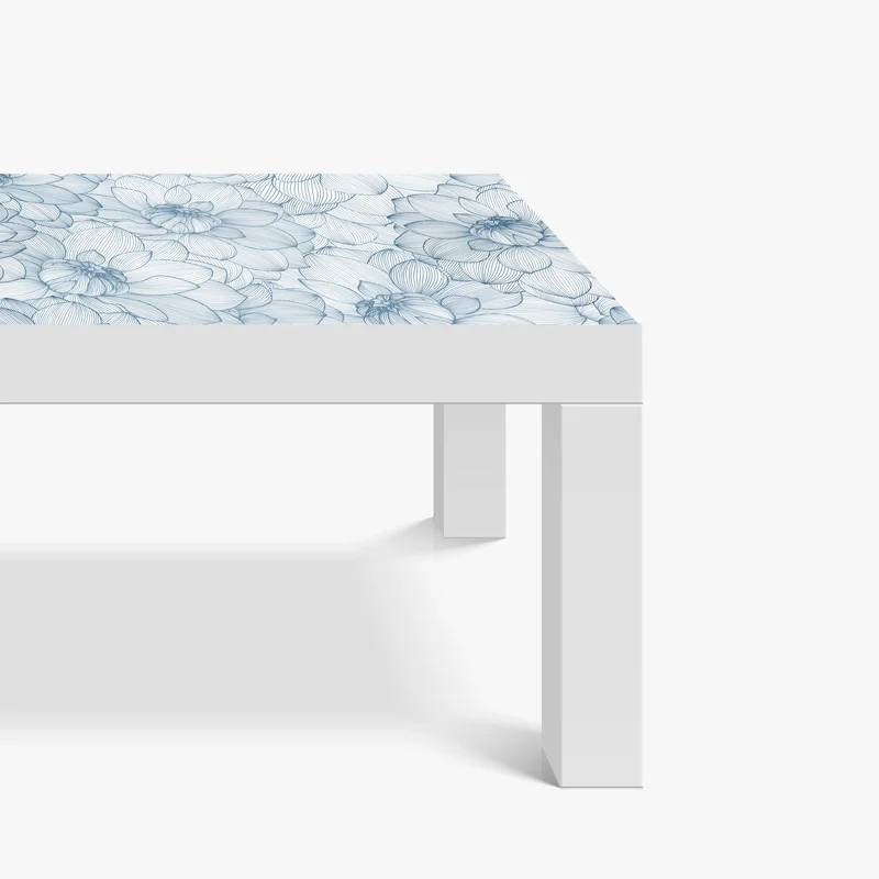 Tischaufkleber und Schreibtischaufkleber zartes blaues blumenlinienmuster