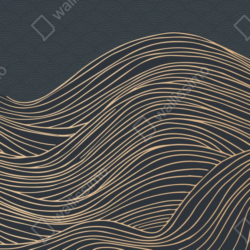 Repositionierbarer Aufkleber goldene wellen im japanischen stil Repositionierbarer Aufkleber goldene wellen im japanischen stil