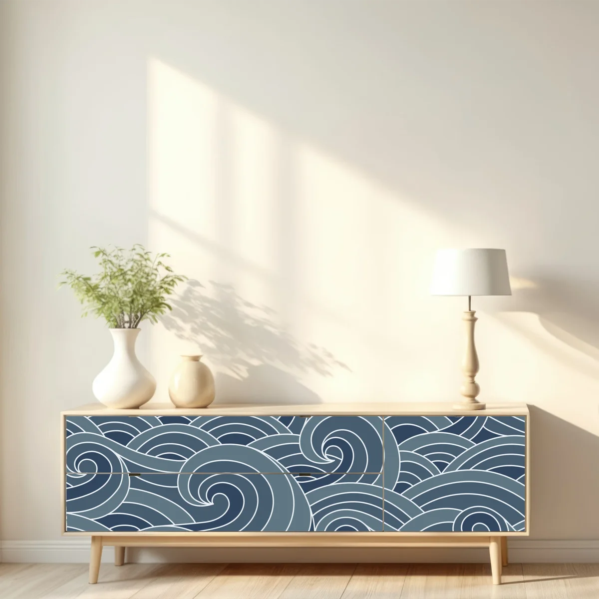 Repositionierbarer Aufkleber stilisiertes wellenmuster • Repositionierbare Aufkleber bei Wallnifity® Repositionierbarer Aufkleber stilisiertes wellenmuster • Repositionierbare Aufkleber bei Wallnifity®