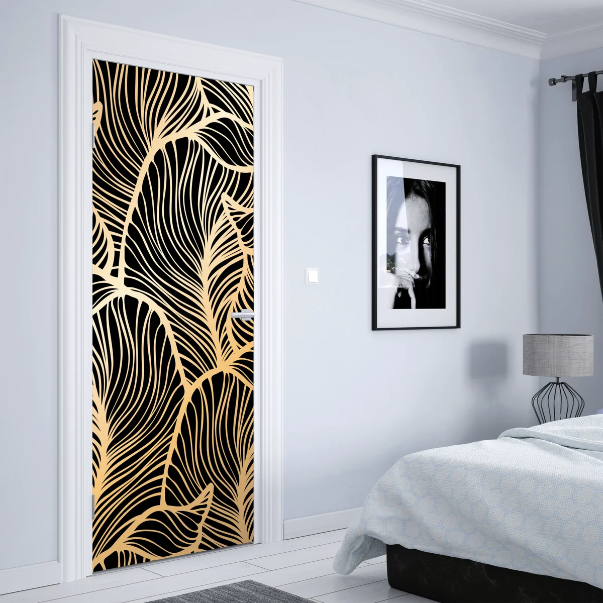 Türaufkleber goldenes blattmuster auf schwarzem hintergrund Türaufkleber goldenes blattmuster auf schwarzem hintergrund