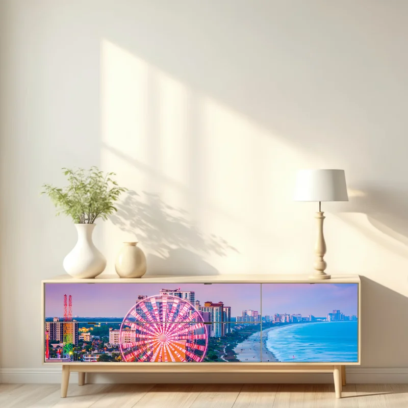 Repositionierbarer Aufkleber Myrtle Beach sonnenuntergang über dem strand mit riesenrad