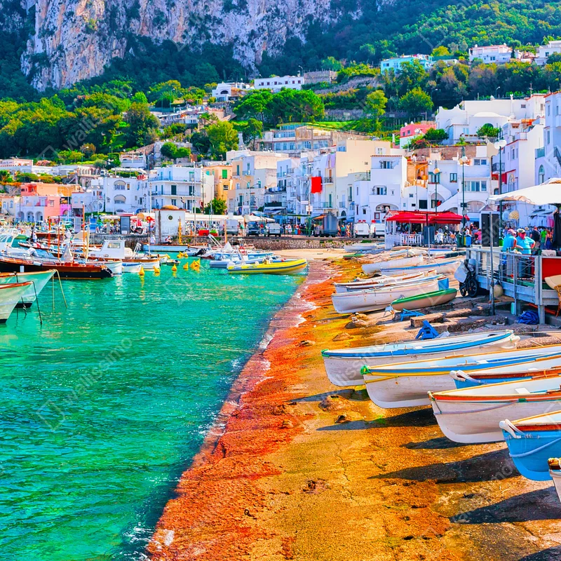 Poster Capri marina mit türkisfarbenen booten • Poster bei Wallnifity® Poster Capri marina mit türkisfarbenen booten • Poster bei Wallnifity®